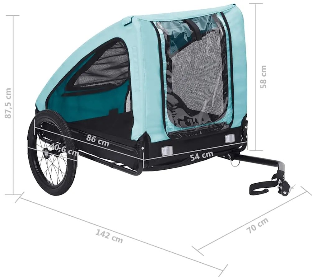 Reboque bicicleta p/ animais azul e preto
