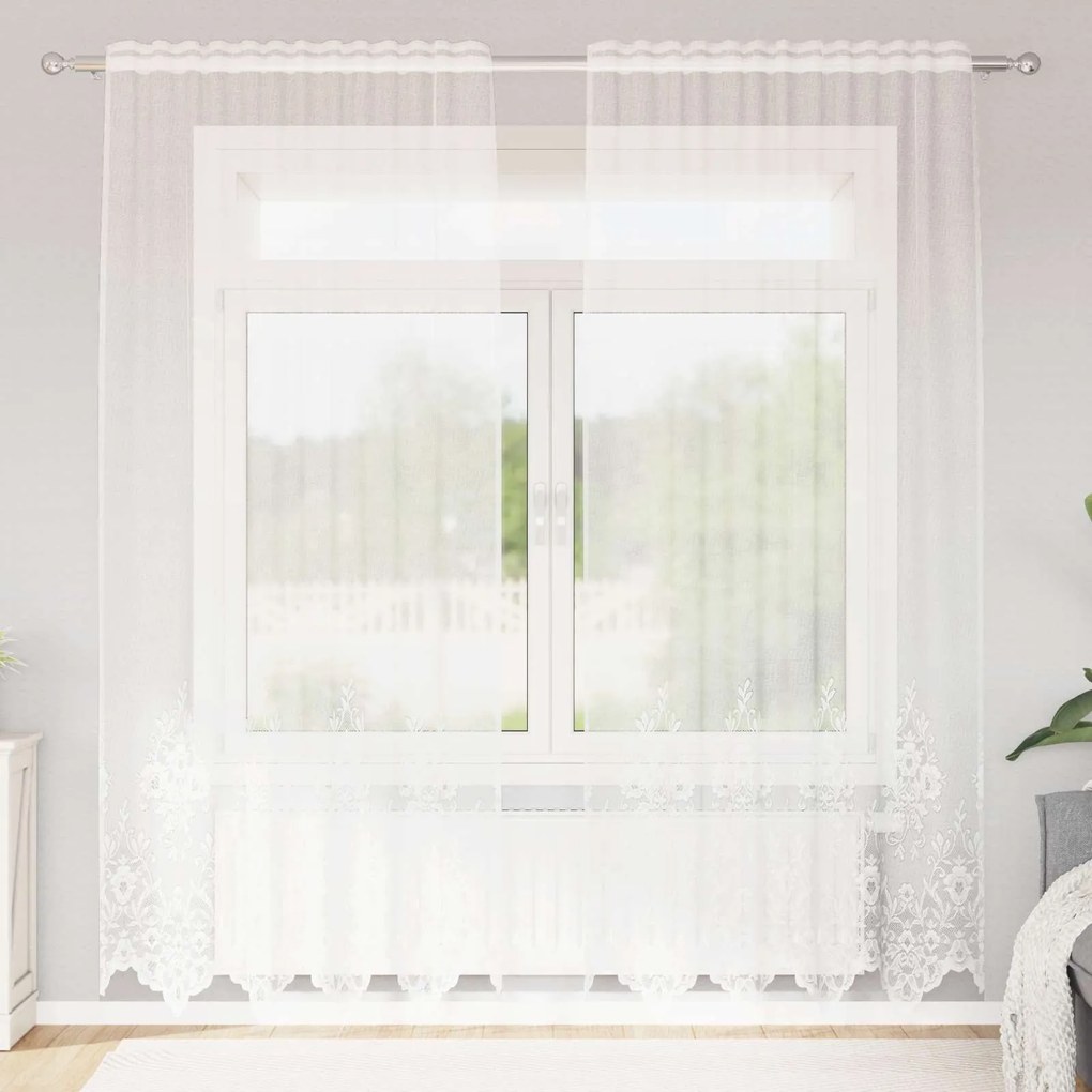 vidaXL Cortina de Renda com cortinas Branco 150 x 240 cm Poliéster