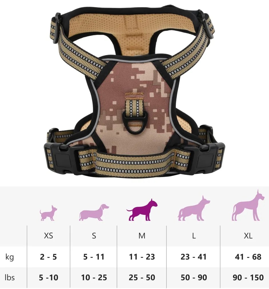 Peitoral para cães com faixas refletoras ajustável M