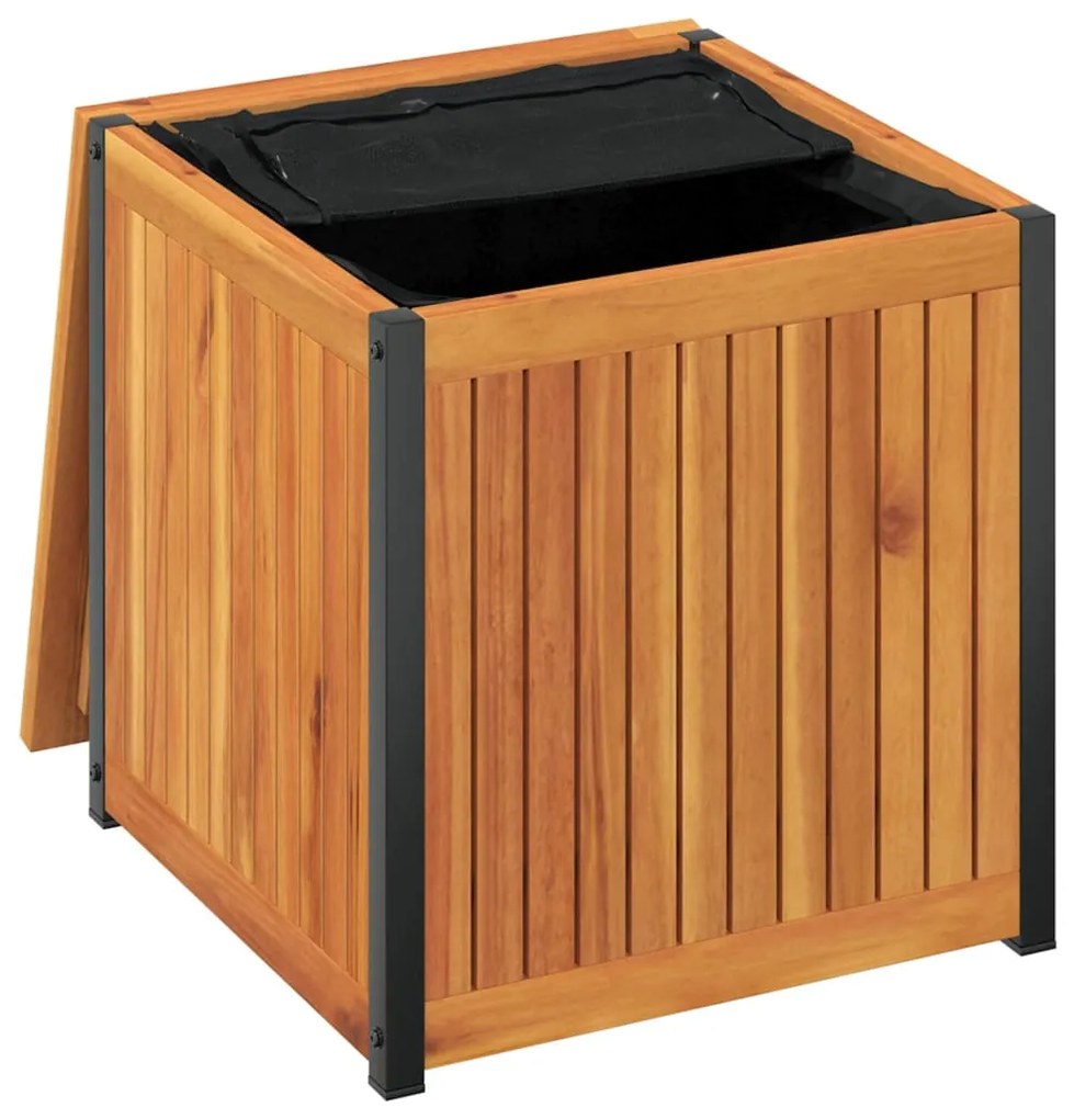 Caixa p/ almofadões de exterior 45x45x45/53cm acácia maciça/aço