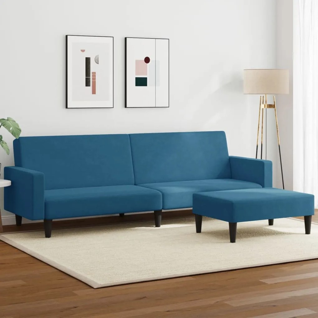 vidaXL Sofá-cama 2 lugares c/ apoio de pés veludo azul