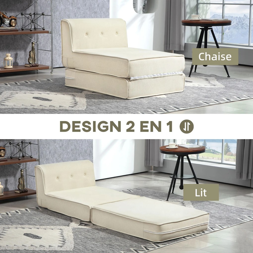 Sofá-cama chão dobrável com encosto acolchoado, pufe convertível, cama extra, sala de estar, escritório, branco creme