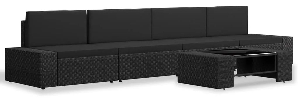5 pcs conjunto lounge para jardim vime PE preto