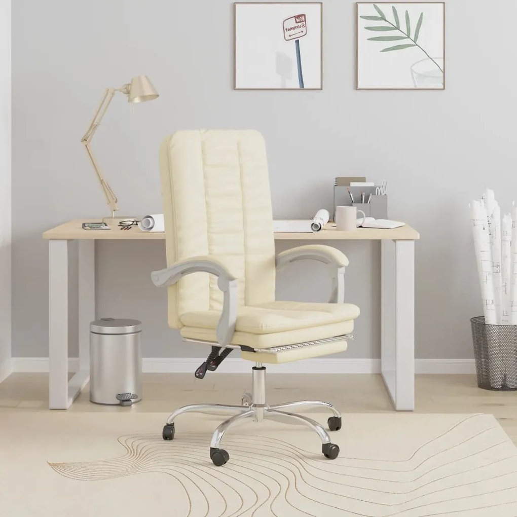 vidaXL Cadeira de escritório reclinável couro artificial cor creme
