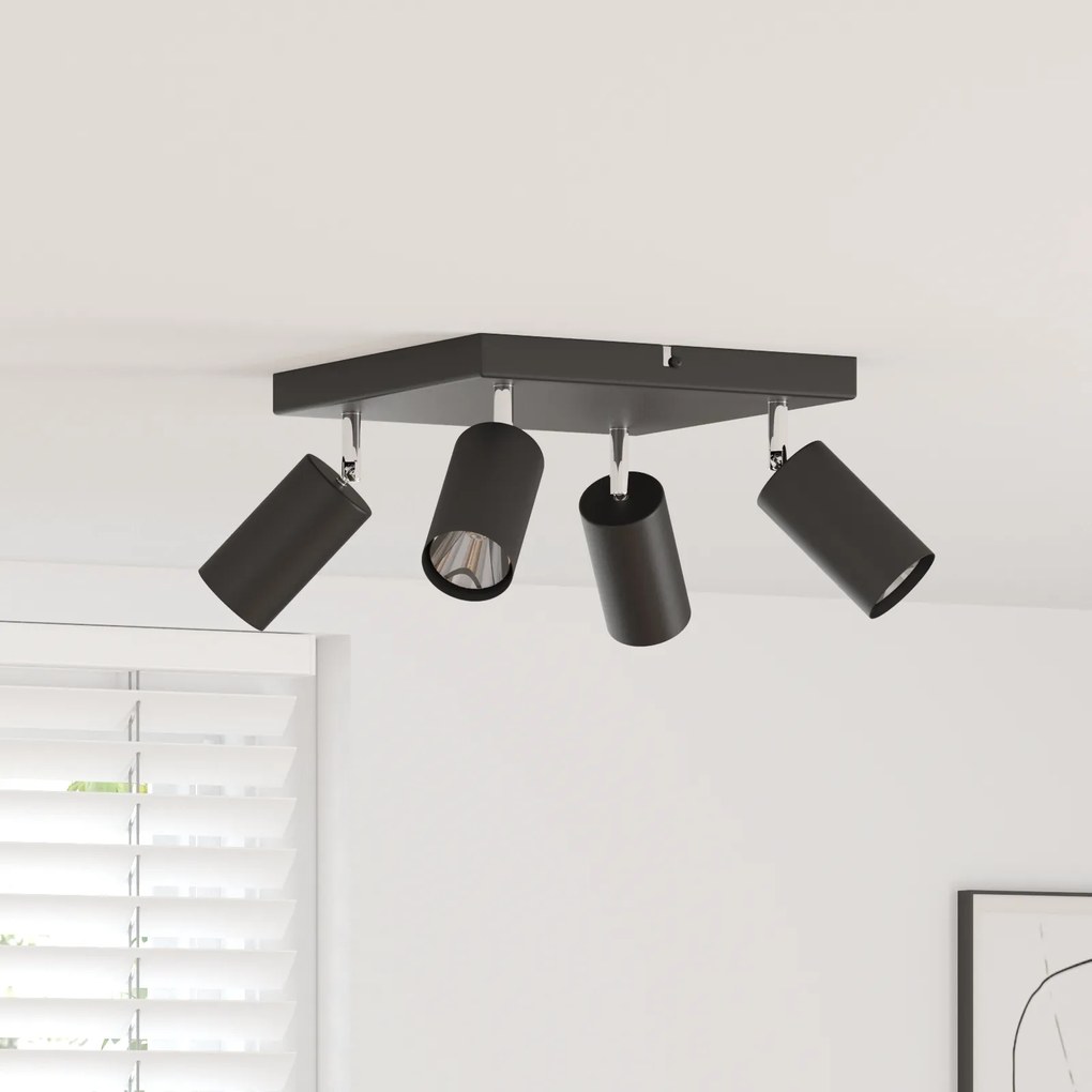 vidaXL Spotlight de Teto 4 Vias Ajustável Preto GU10