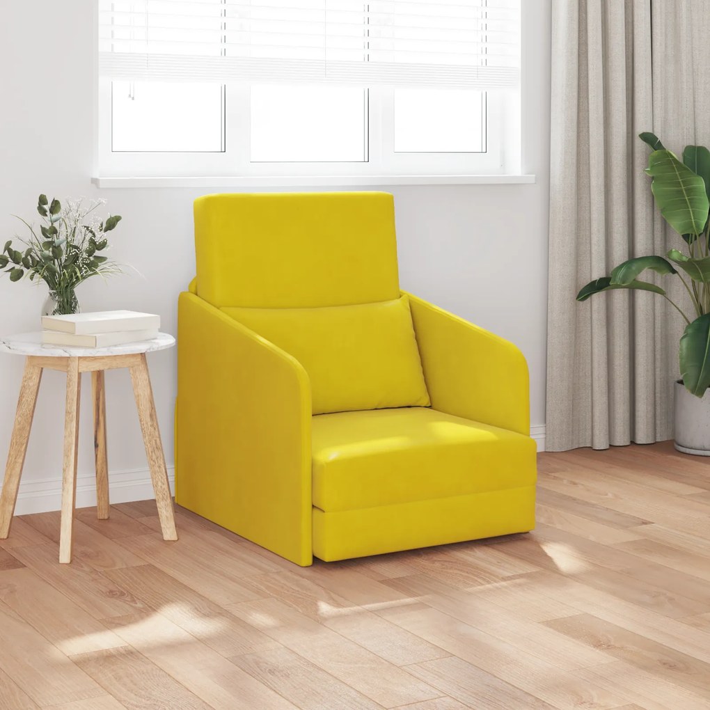 vidaXL Sofá Cama de Chão 2 em 1 Amarelo 65x80x83 cm Veludo