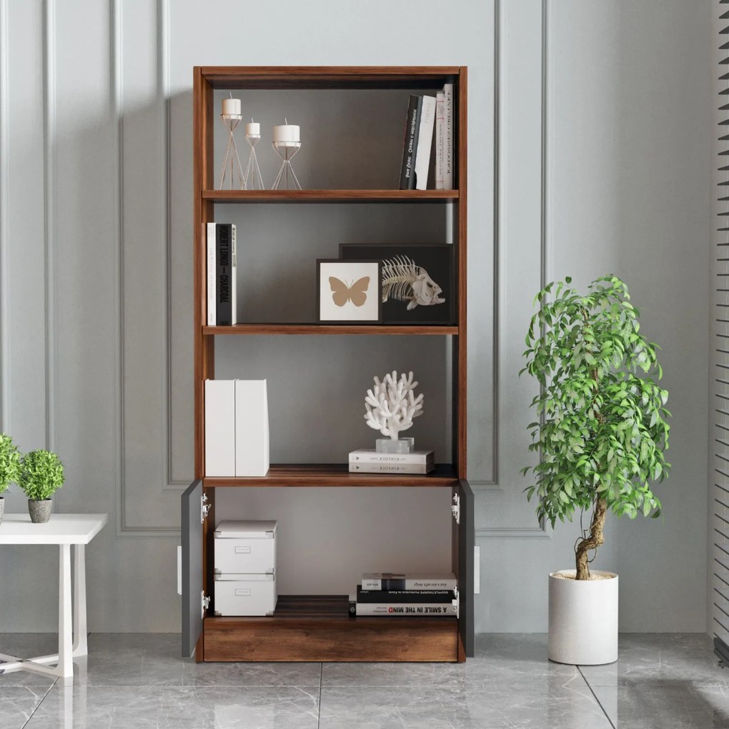 Estante VO4 – Nogueira e Antracite – 63,6x140x37,6 cm