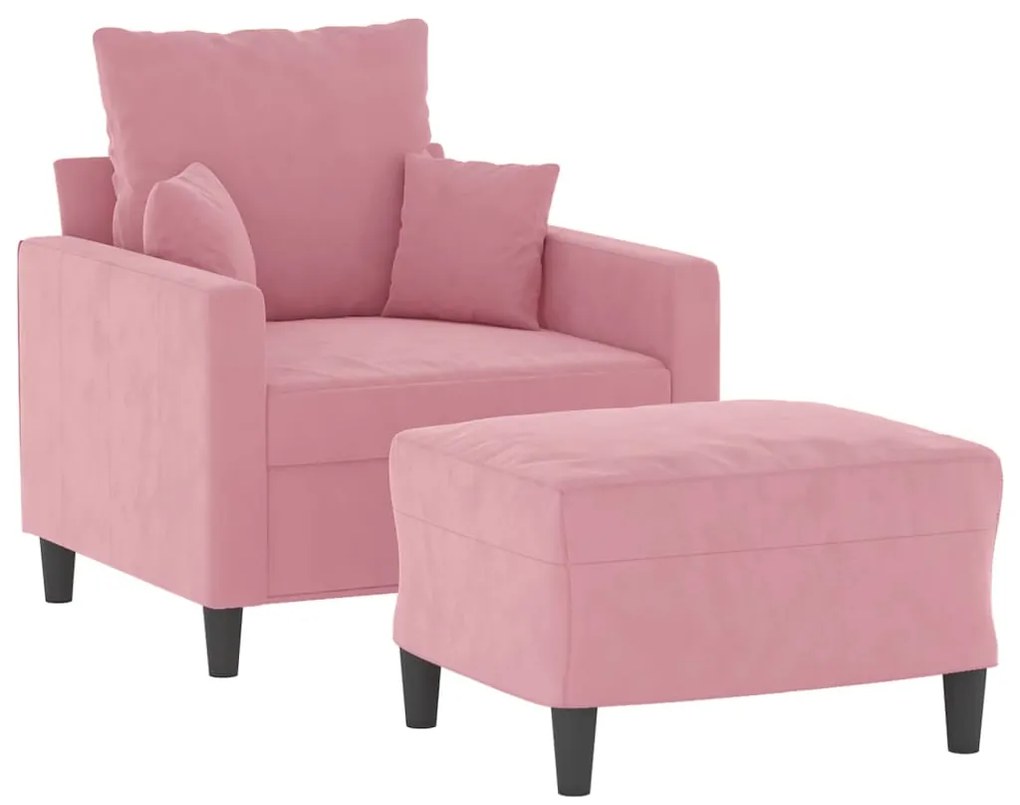 Poltrona com apoio de pés 60 cm veludo rosa