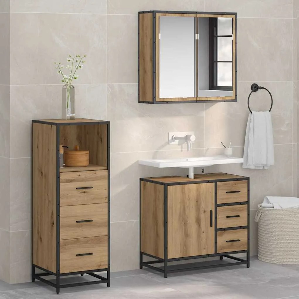 vidaXL Conjunto de Móveis para Banheiro 3 pcs Carvalho Artesanal