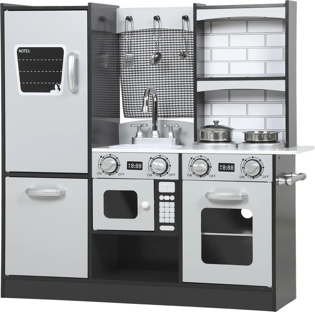 Cozinha de Madeira com Som Cozinha de Brincar Infantil com Acessórios em Aço Inoxidável Frigorífico Micro-Ondas, Lava-Loiça 81x27x79,7 cm Castanho Esc