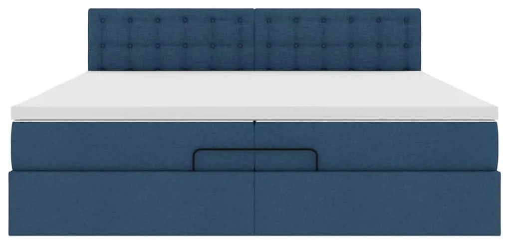 Estrutura de cama otomana com colchões 200x200cm tecido azul