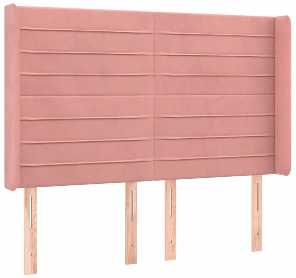 Cama box spring c/ colchão/LED 140x200 cm veludo rosa