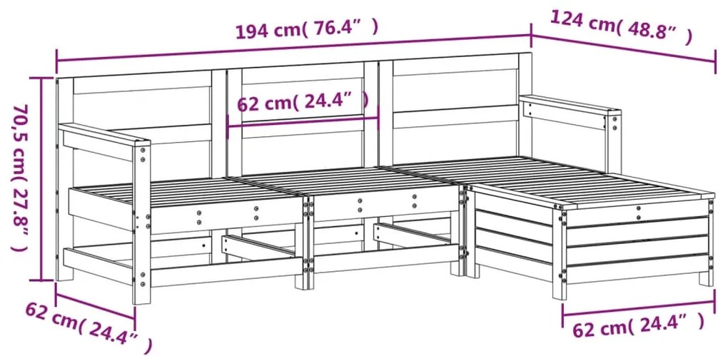 4 pcs conjunto sofás de jardim madeira de pinho impregnada