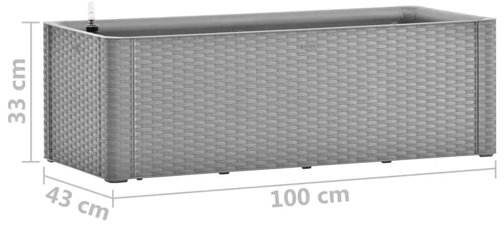 Vaso/floreira c/ sistema rega automática 100x43x33 cm cinzento