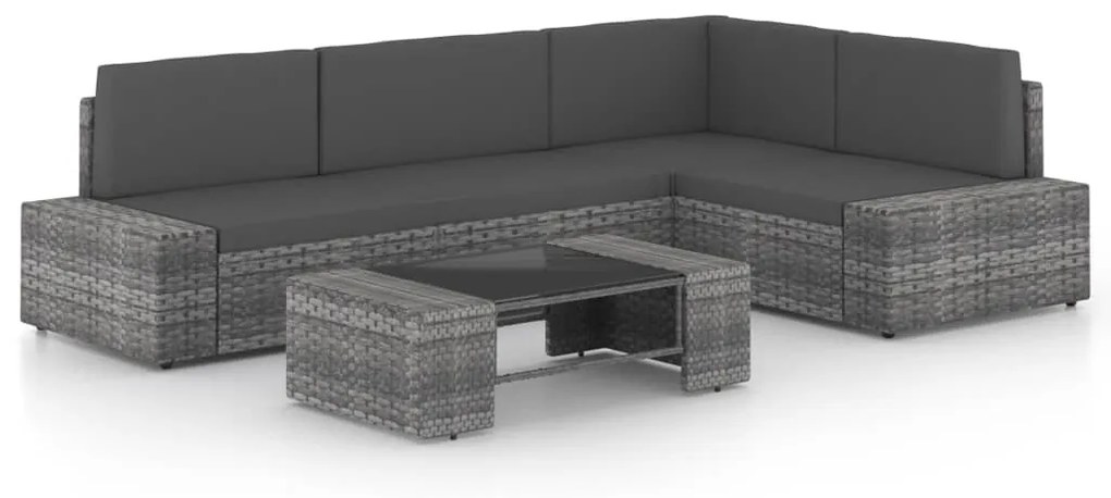 vidaXL 5 pcs conjunto lounge de jardim c/ almofadões vime PE cinzento