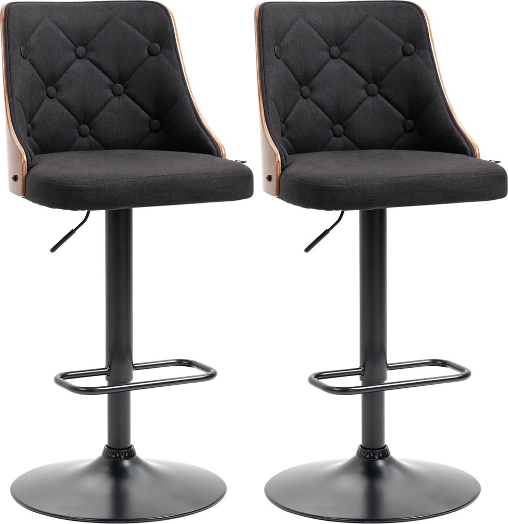Conjunto de 2 bancos de bar com altura ajustável, giratórios a 360° e apoio para os pés, em tecido acolchoado Preto