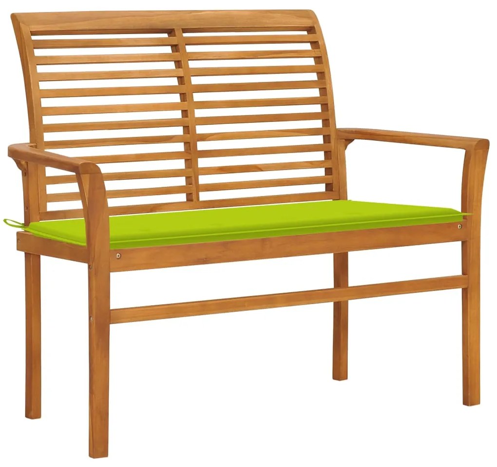 vidaXL Banco de jardim c/ almofadão verde brilhante 112 cm teca maciça