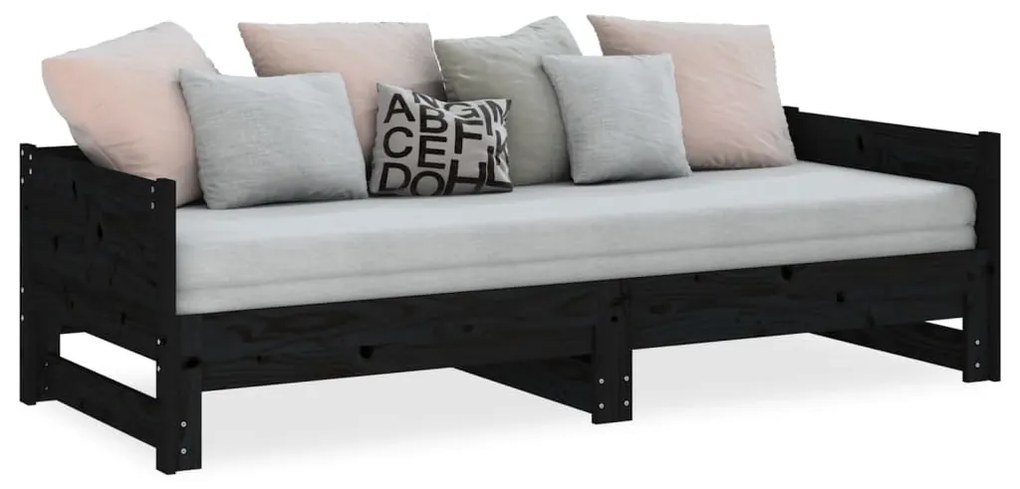 Sofá-cama de puxar pinho maciço preto 2x(80x200) cm