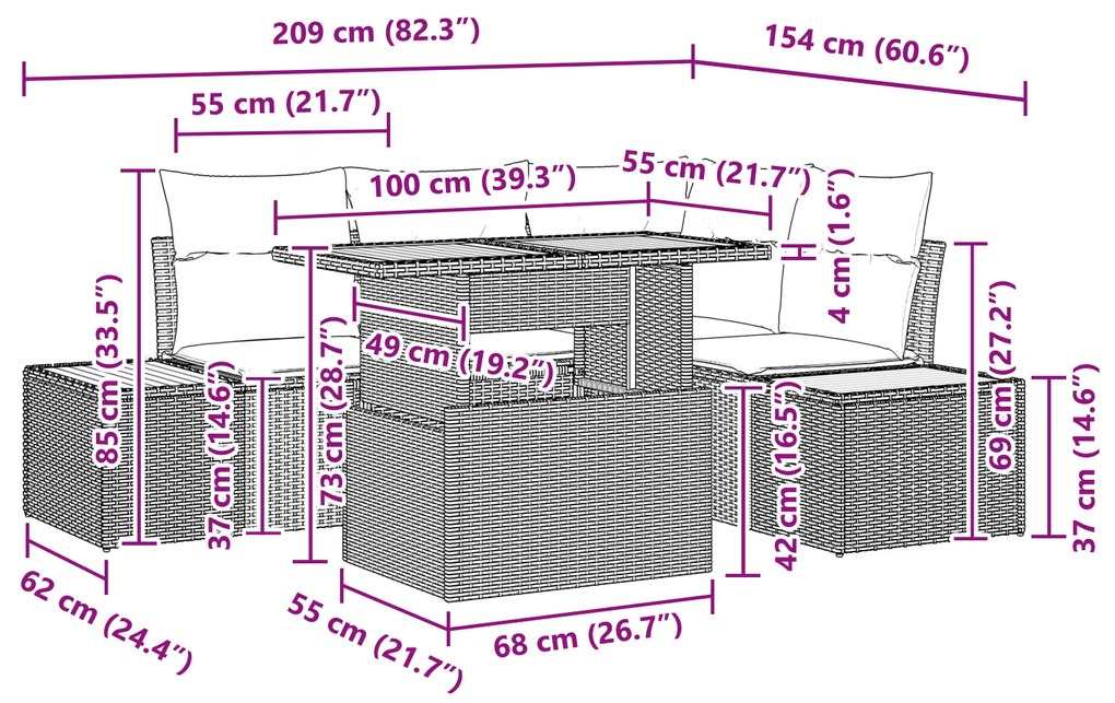 Conjunto de Jantar de Jardim 5 Peças com Almofadas Ratan Preto Acácia