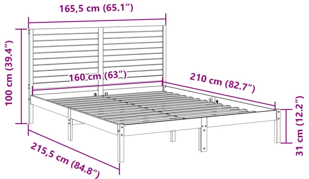 Cama extra longa sem colchão 160x210 cm madeira maciça