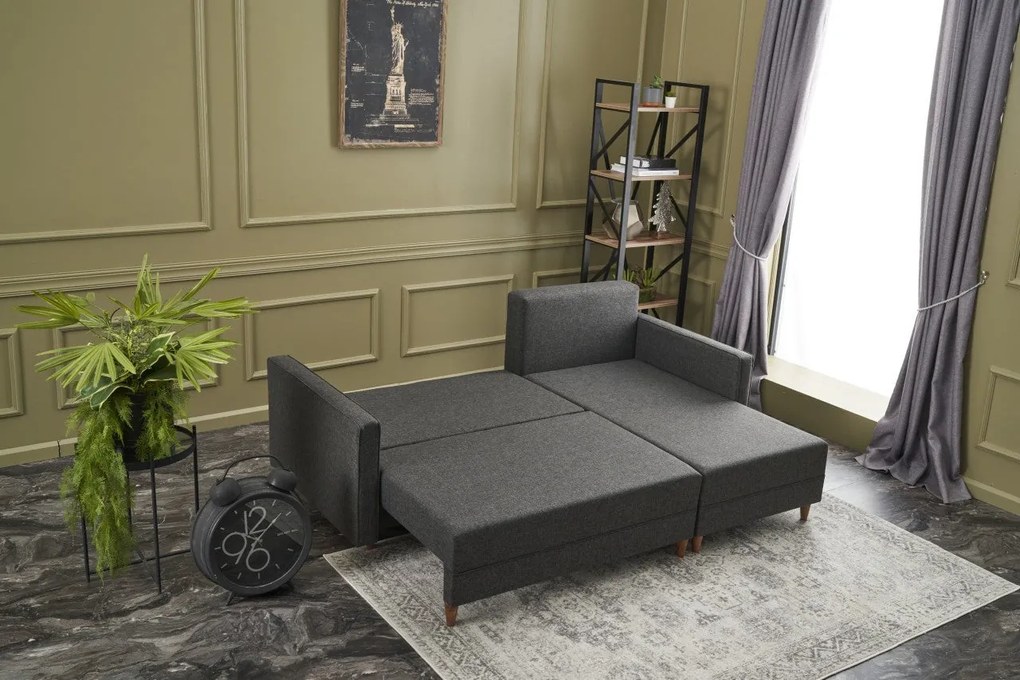 Sofá-cama de canto Aydam – Antracite – 215x80x150 cm
