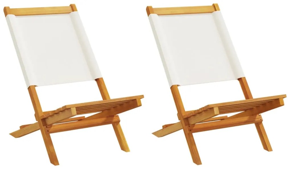 vidaXL Cadeiras jardim 2 pcs madeira acácia maciça/tecido branco nata