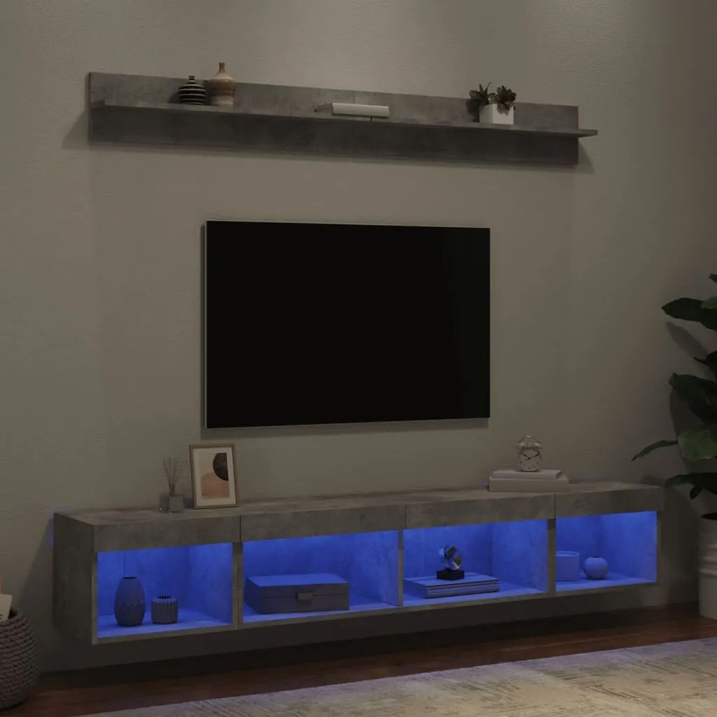 vidaXL 5 pcs móveis parede p/ TV c/ LEDs deriv. madeira cinza cimento