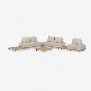 Conjunto De Jardim Com Sofá De Canto Modular De 4 Peças Com Mesa Lateral E De Centro 95x95 Cm Em Acácia Portet Gardénia Branco - Sklum