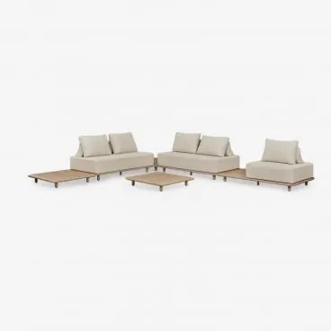 Conjunto De Jardim Com Sofá Modular De Canto De 4 Peças Com Mesa Auxiliar E De Centro 95x95 Cm Em Acácia Portet Marrom Acácia Claro - Sklum
