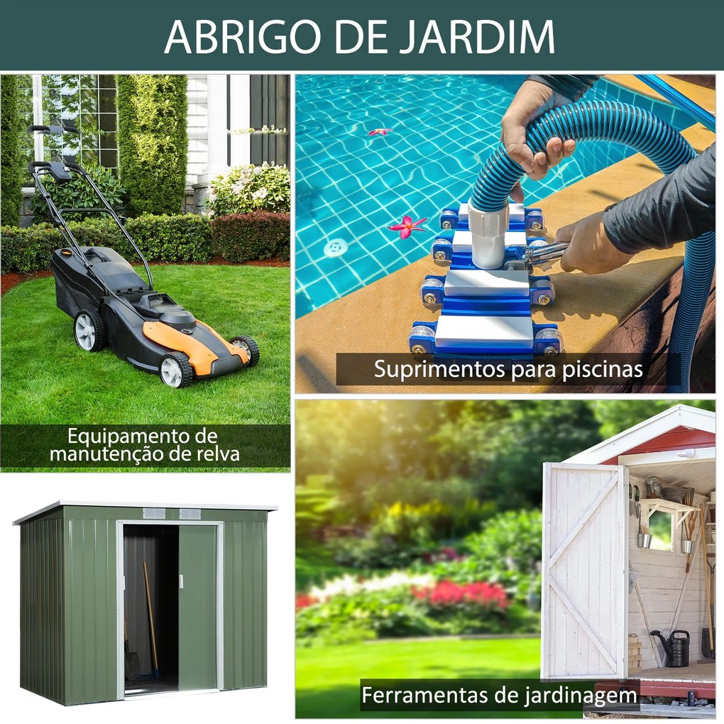 Abrigo de Jardim Metálico – 213x130x173 cm – Com Porta de Correr, Vent