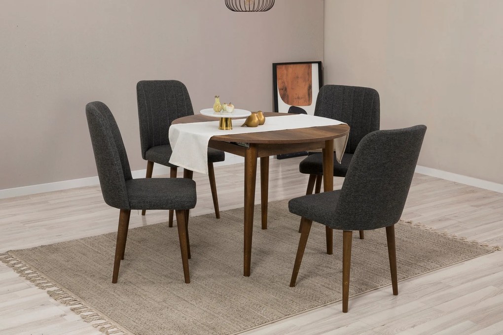 Conjunto de Mesa de Jantar Extensível e Cadeiras Vina – Antracite e No