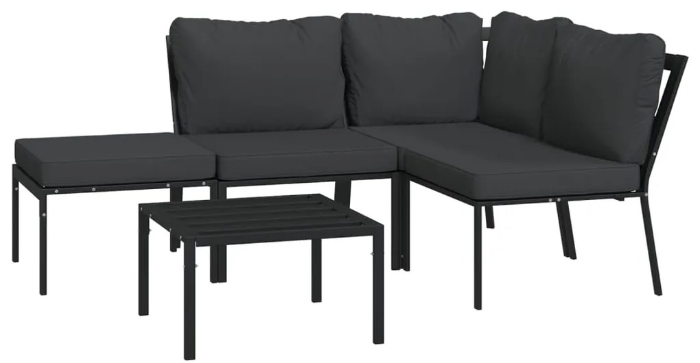 5 pcs conjunto lounge de jardim aço c/ almofadões cinzentos