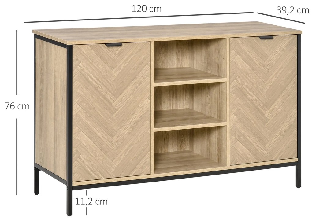 Aparador de Cozinha com 2 Portas Prateleiras Ajustáveis e 3 Compartimentos Abertos Móvel Auxiliar para Sala de Jantar e Sala de Estar 120x39,2x76cm