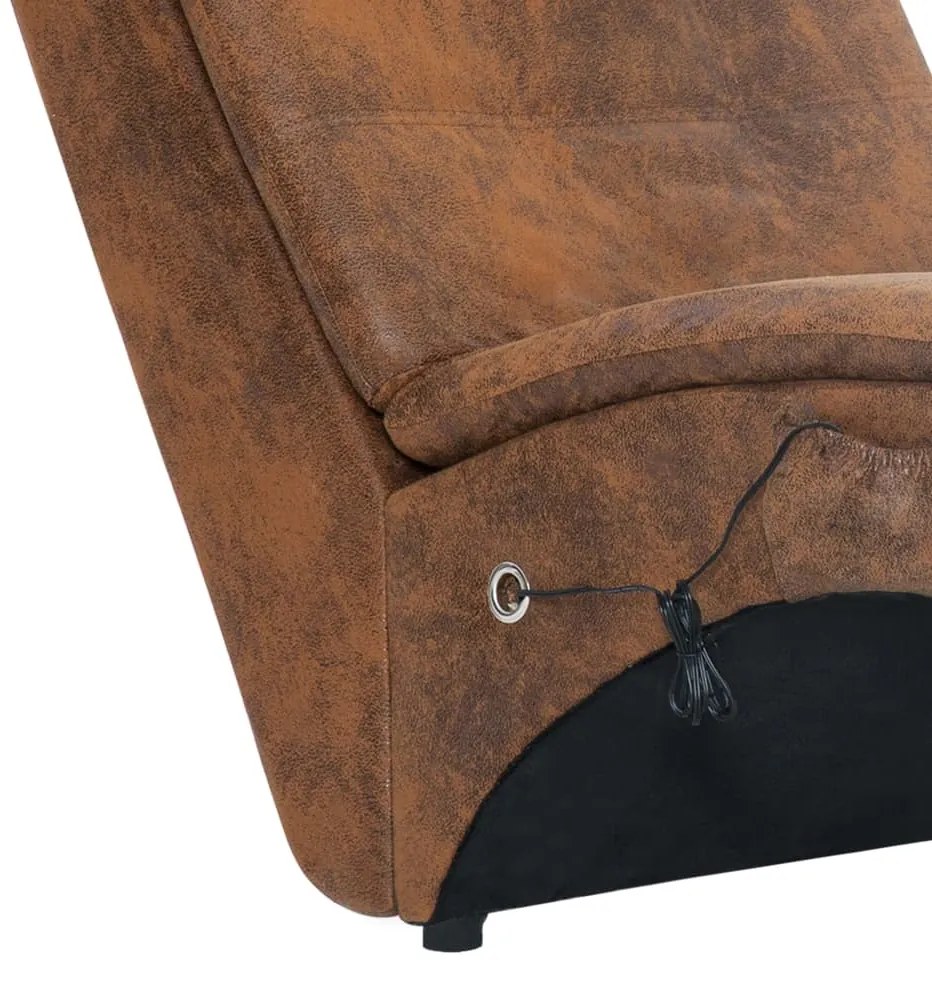 Chaise longue massagem c/ almofada camurça artificial castanho