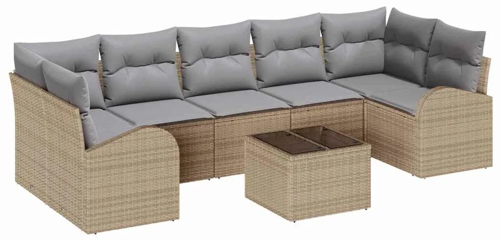 Conjunto de Sofás para Jardim de 8 Peças com Almofadas Bege em Rattan