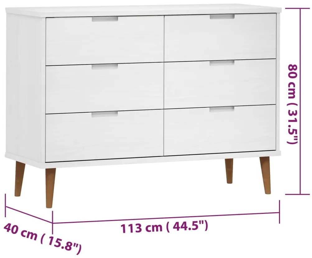 Armário de gavetas MOLDE 113x40x80 cm pinho maciço branco