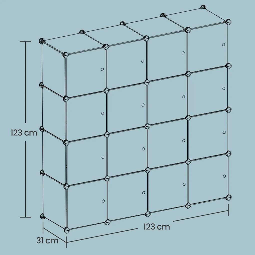 Armário de arrumação para crianças com 15 cubos com portas 31 x 153 x 153 cm branco leitoso, padrão colorido (motivo espacial)