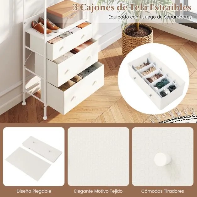 Guarda Roupa com gavetas com barra para pendurar e prateleiras para entrada do quarto 55 x 28 x 176 cm Branco
