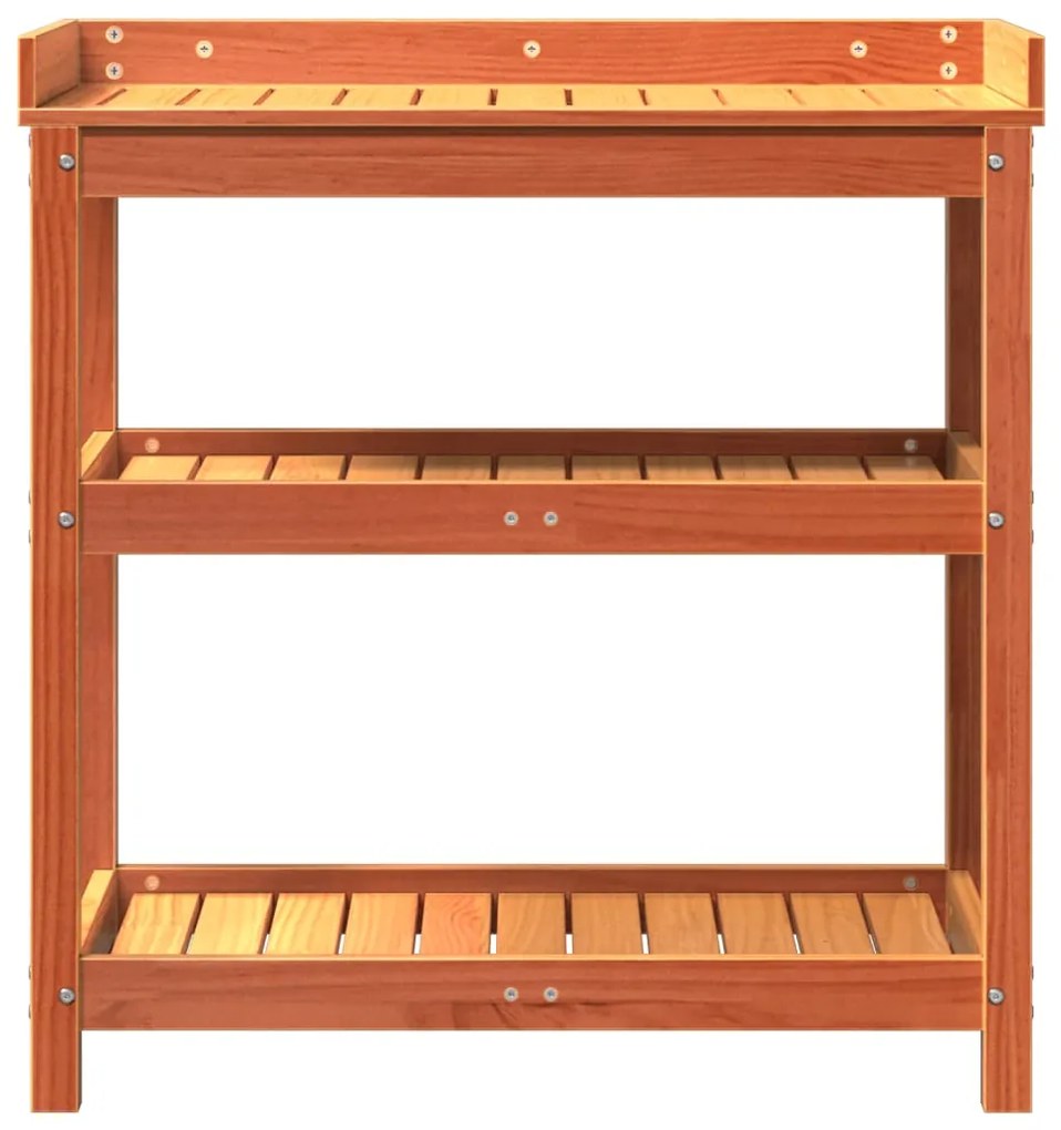 Mesa de jardinagem c/ prateleiras madeira pinho maciça castanho