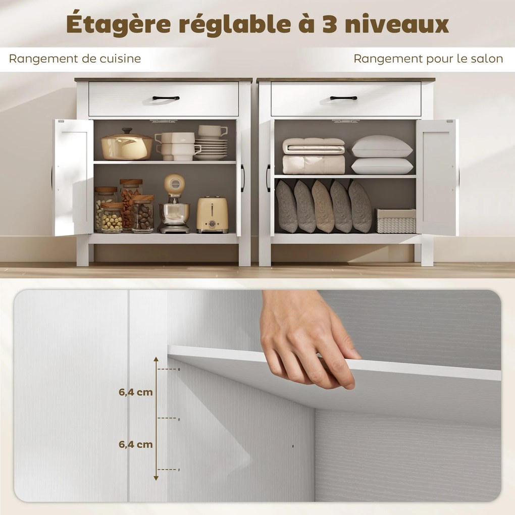 Aparador de sala 77 x 39,3 x 81,5 cm, móvel de arrumação com 2 portas de estilo celeiro, gaveta e prateleira ajustável, branco e castanho