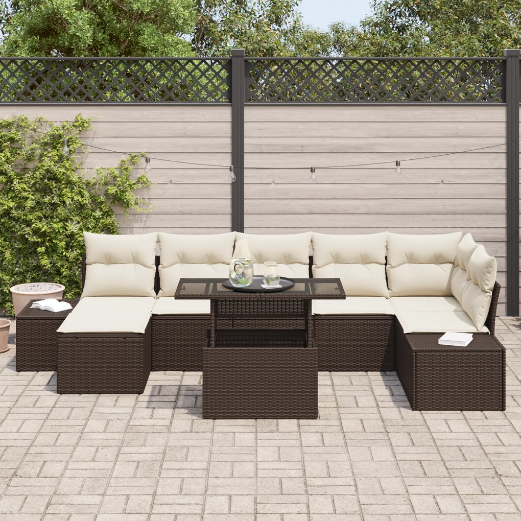 Conjunto de Sofá de Jardim com 8 Peças com Almofadas Castanho em Ratta