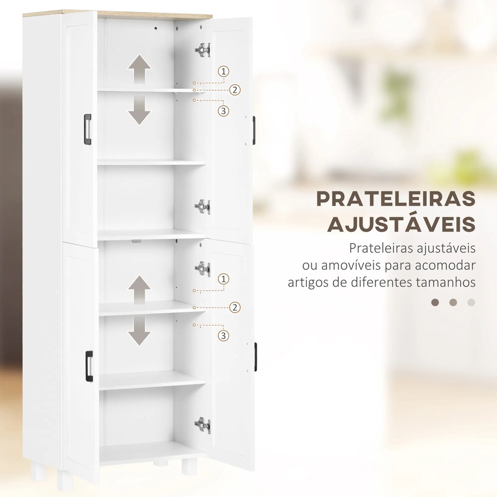 Armário de Cozinha com 4 Portas e Prateleiras Ajustáveis Anti-Tombo 60x30x170,5 cm Branco