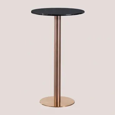 Mesa Alta De Bar Redonda Ø60 Cm Em Pedra Natural Xiren Mármore Nero Marquina - Ouro Rosa Escovado - Sklum