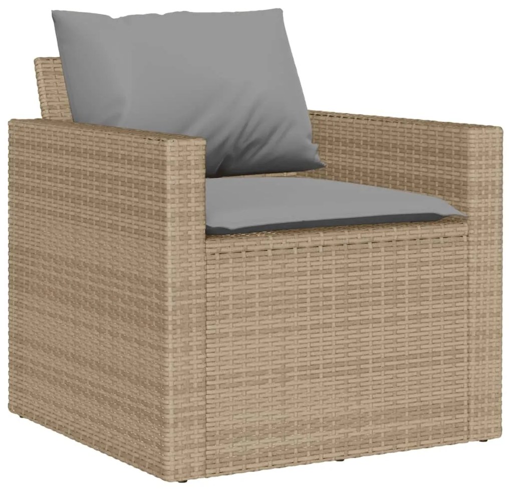 4 pcs conjunto de sofás para jardim c/ almofadões vime PE bege