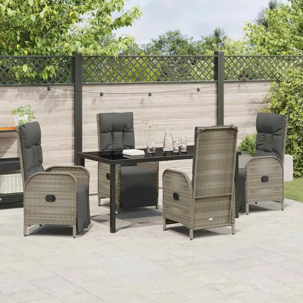 Conjunto de Jantar de Jardim com 5 Peças e Almofadas, Rattan Poli Cinz
