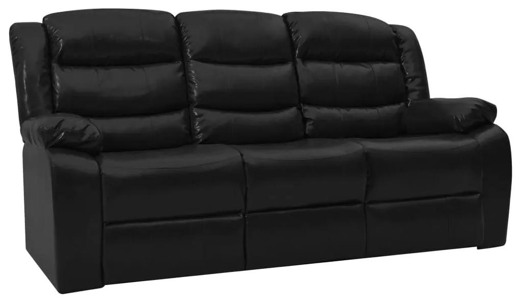 Sofá reclinável de 3 lugares couro artificial preto