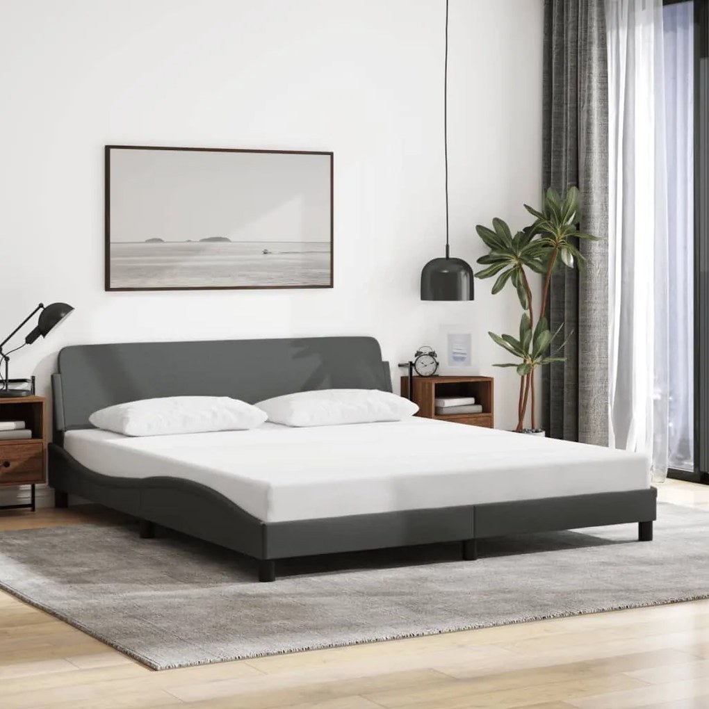 Estrutura de cama sem colchão 160x200 cm tecido cinzento-escuro