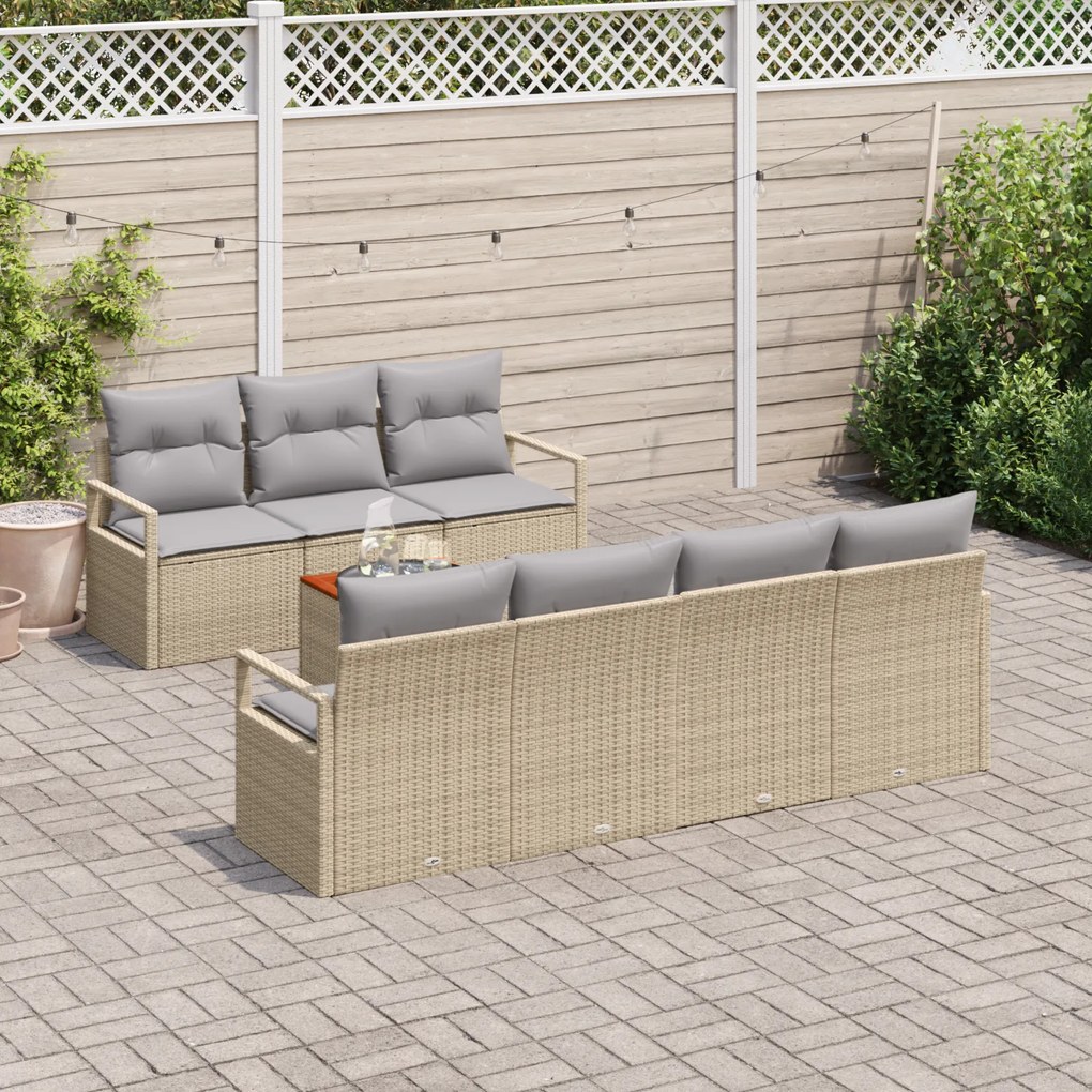 Conjunto de Sofá de Jardim vidaXL de 8 Peças com Almofadas Bege Vime P