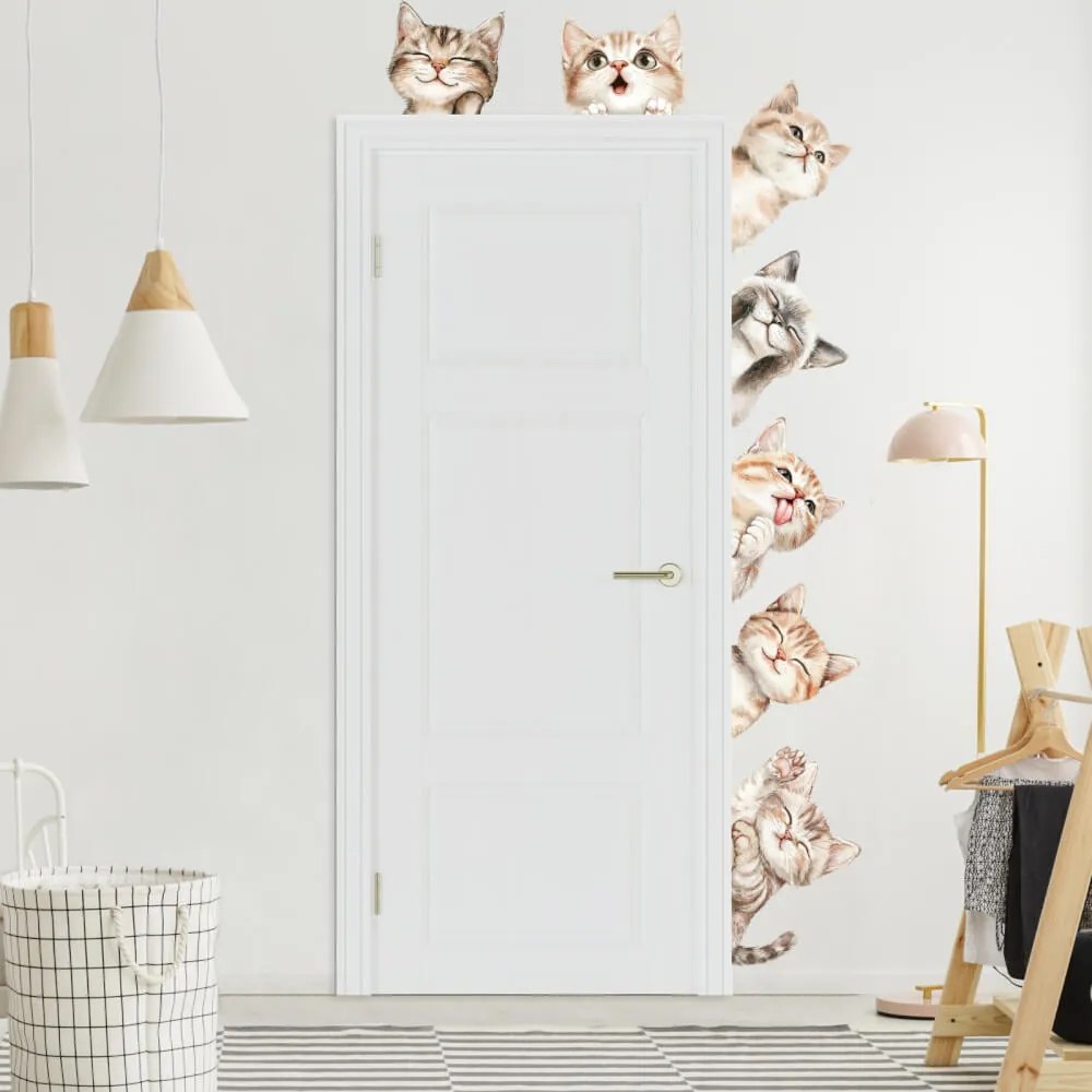 Autocolantes de parede - Gatos à volta da porta