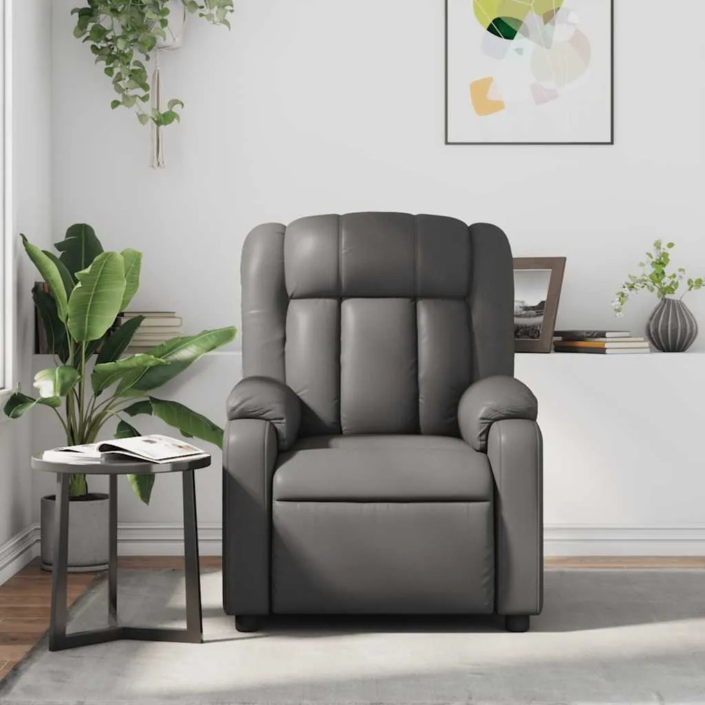Poltrona de massagens reclinável couro artificial cinzento